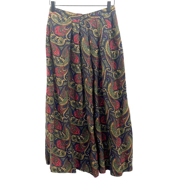 Vintage Paisley Midi Skirt 26 Waist Whimsigoth Pleated Skirt Dark Romance Rayon - Picture 1 of 10